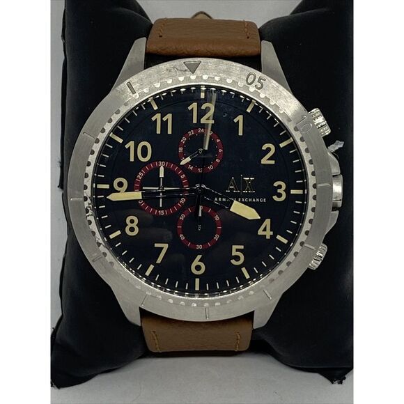 Armani Exchange AX1755 Men's Brown Leather Analog Black Dial Quartz Watch JK238 - Picture 2 of 12